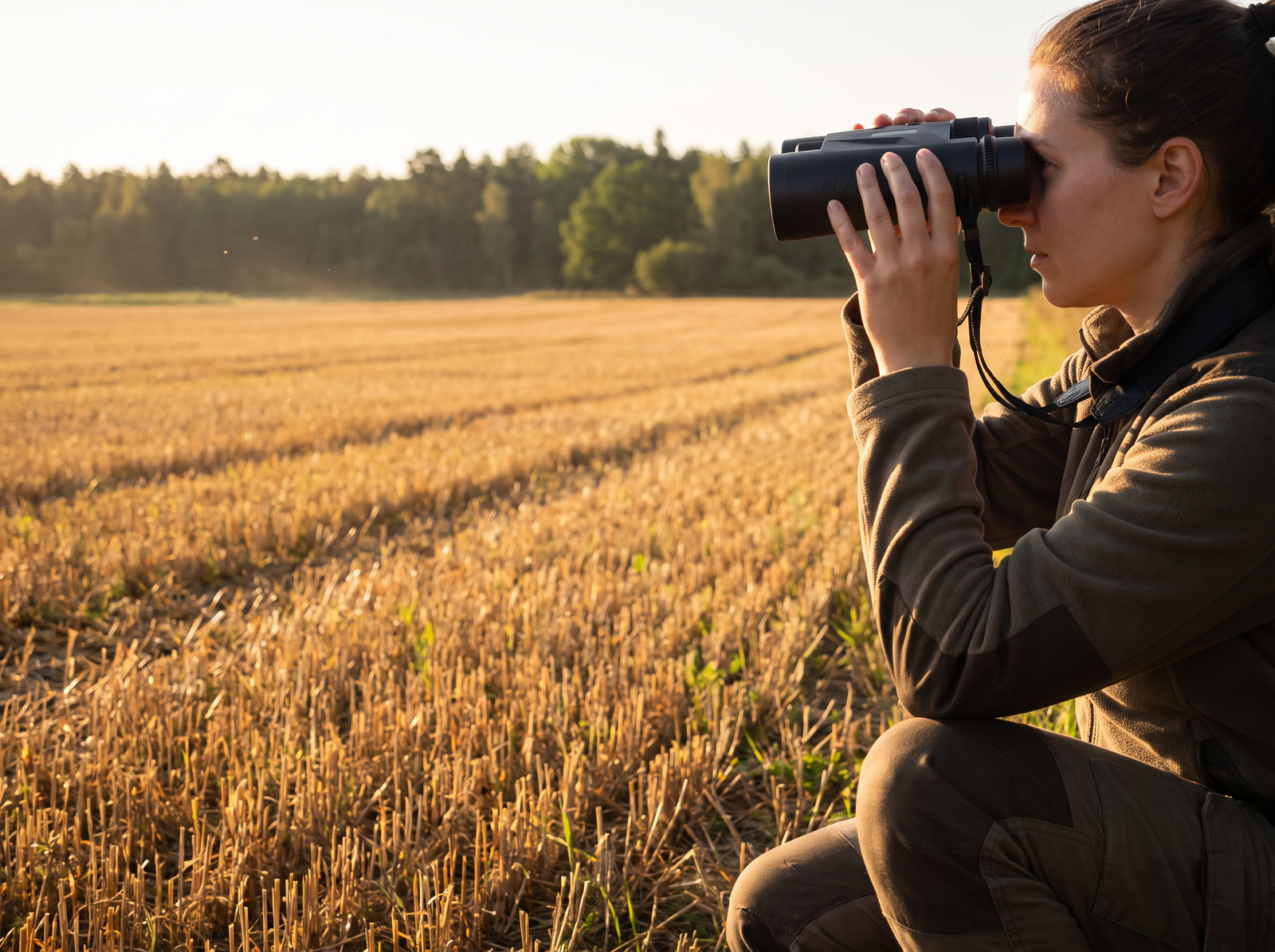 Scanning a stubble field at first light