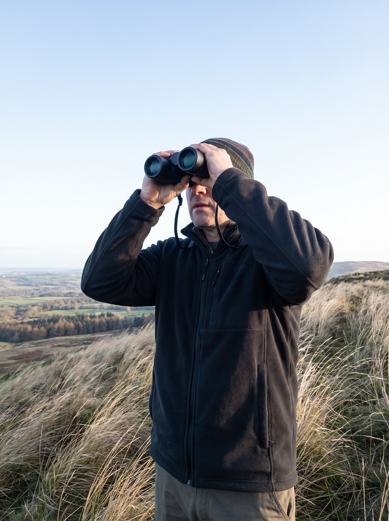 Glassing a hill ridge with Bramwell Views binoculars