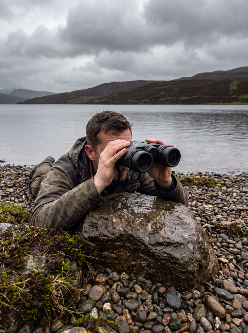 Watching a loch shore with Bramwell Views binoculars